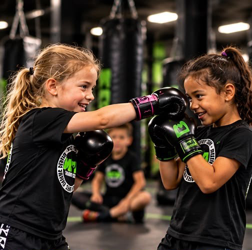 Kinderen tijdens een kickboxing training